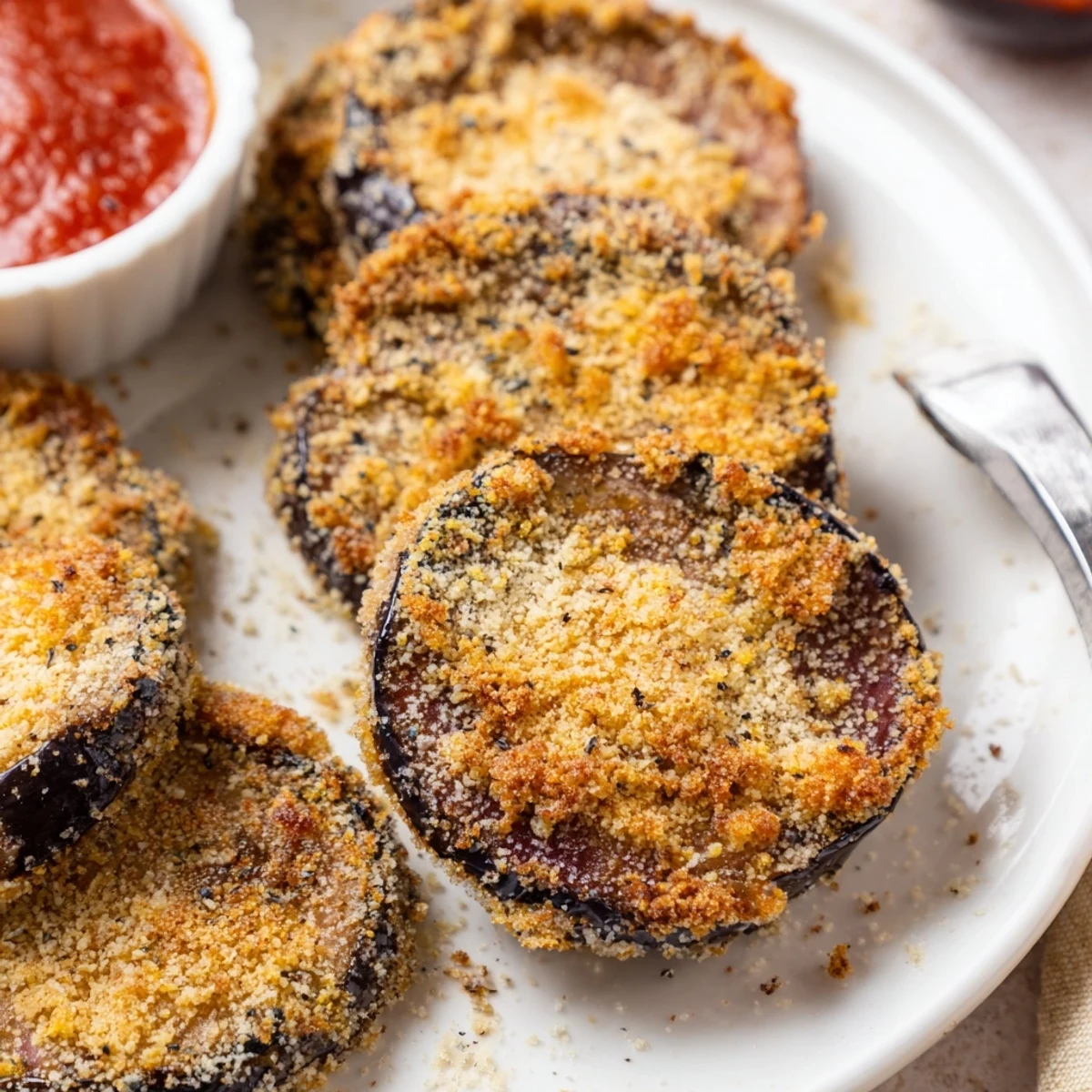 Tray of Crispy Baked Eggplant, lightly oiled and sprinkled with Parmesan