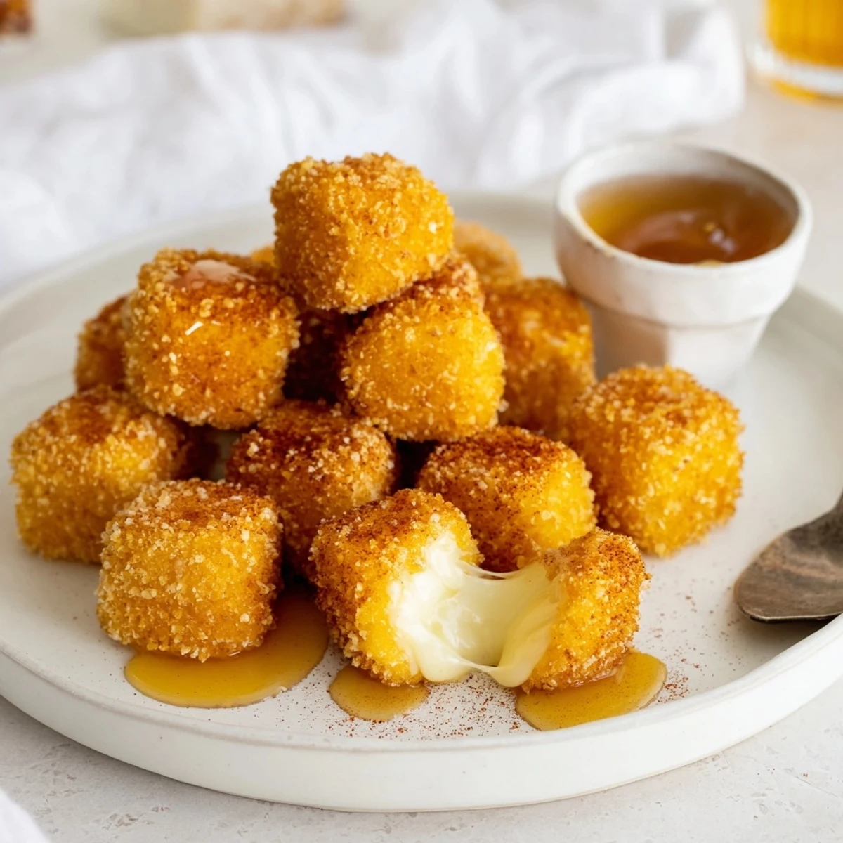 Irresistible Crispy Mozzarella Poppers With Maple Glaze glistening, golden and crunchy