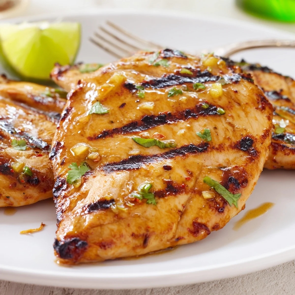 Key West Grilled Chicken With Tropical Citrus Marinade bright citrus glaze, cilantro and lime