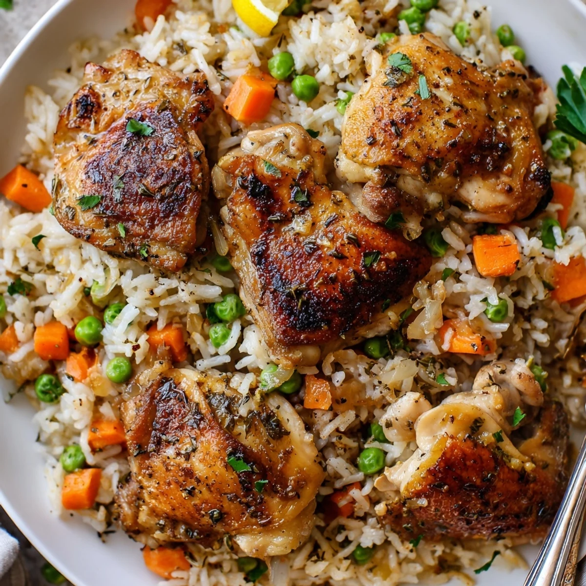 Slow Cooker Lemon Herb Chicken And Rice tender thighs, zesty lemon, fork-fluffed rice
