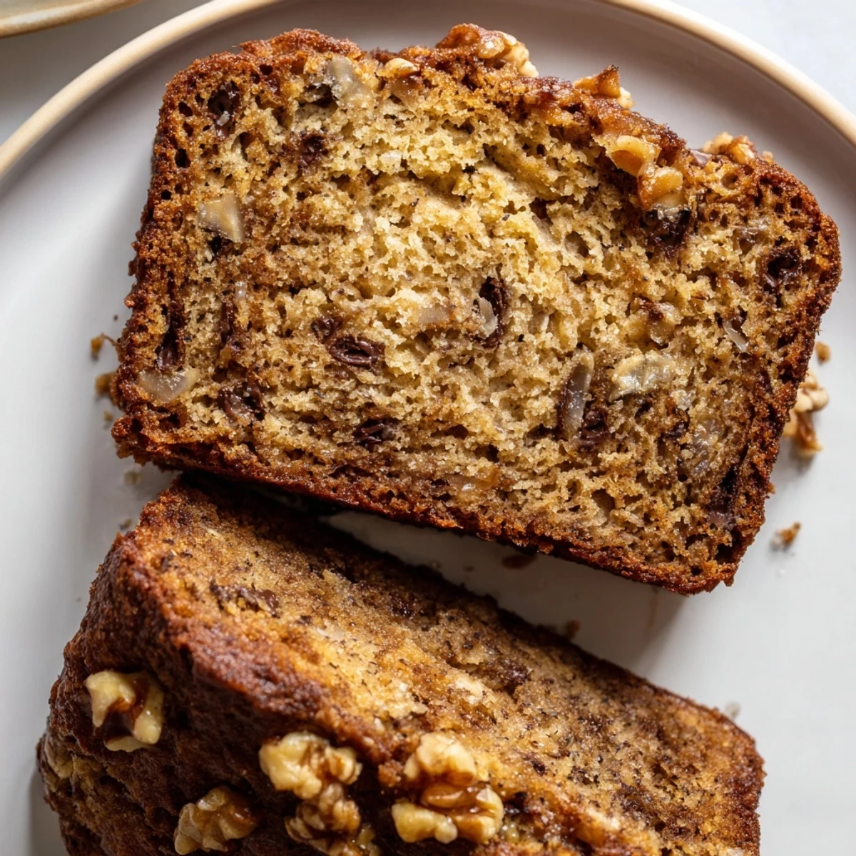 A slice of Moist Banana Cake drizzled with vanilla glaze, soft texture.