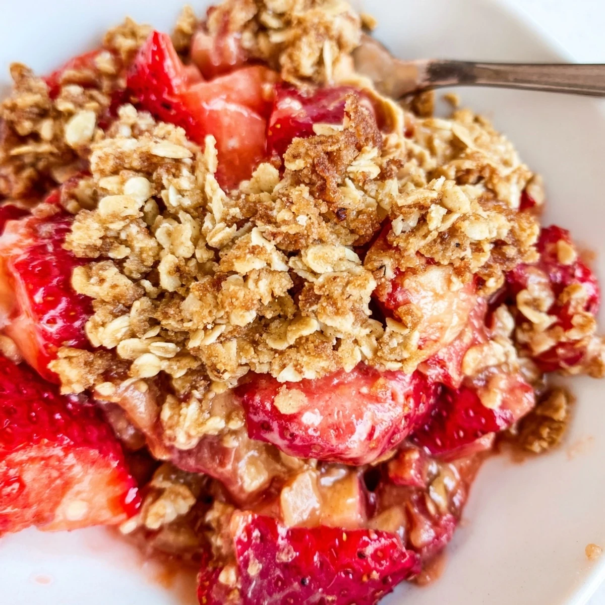 Caramelized edges and tart and sweet filling in this Strawberry Rhubarb Crisp Recipe