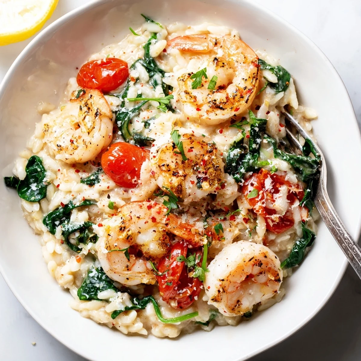 For weeknight dinner, Creamy Shrimp Orzo Recipe creamy sauce, cherry tomatoes, parsley