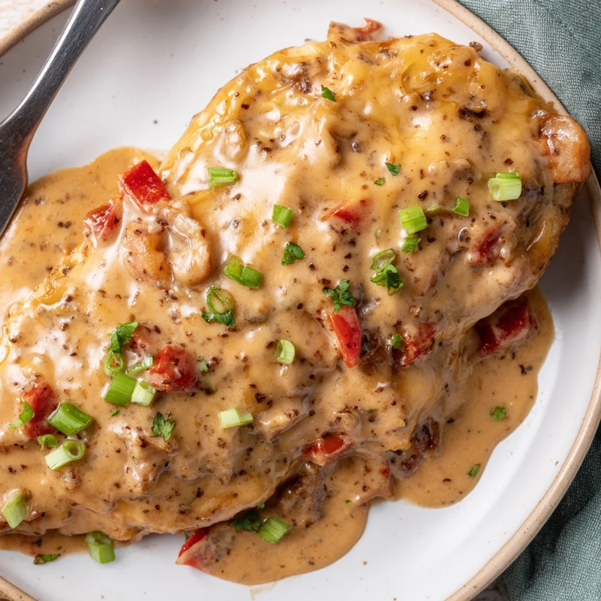 Seared Mississippi Mud Chicken over mashed potatoes, rich tangy sauce dripping