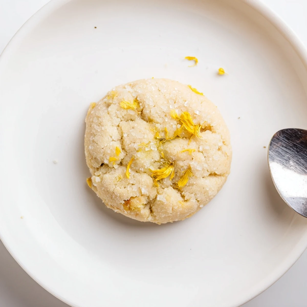 A plate of Magical Dandelion Cookies Recipe beside chamomile tea, delicate petals