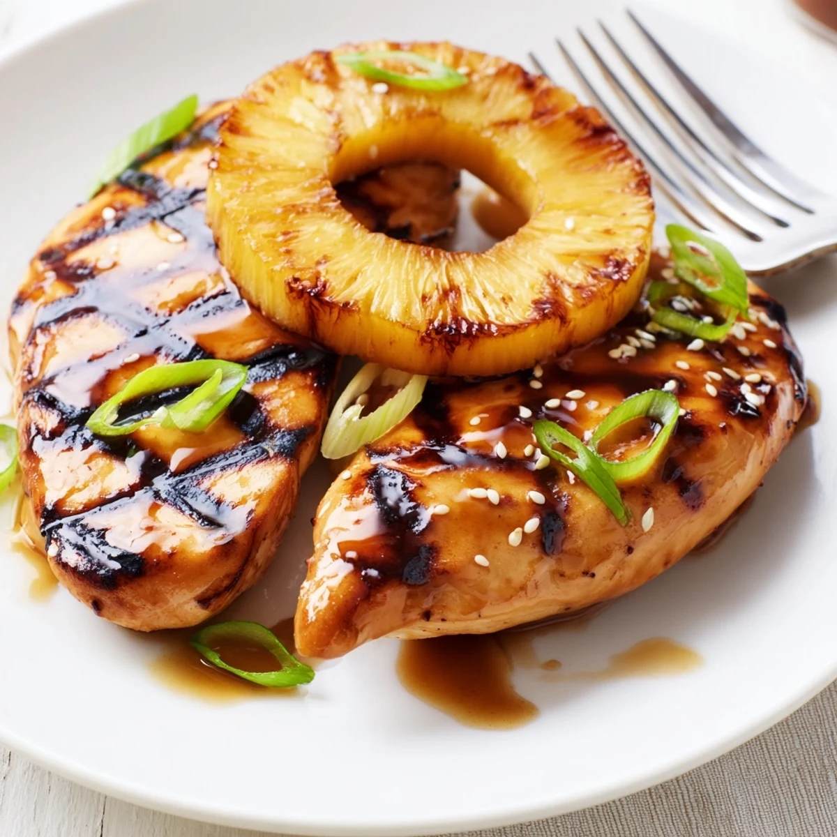 Marinated Grilled Aloha Chicken sizzling on grill, sweet pineapple aroma filling air
