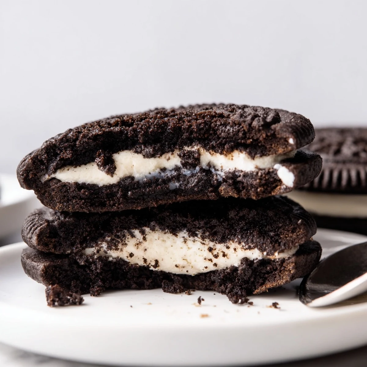 Homemade Oreo Style Cookies cooling on a wire rack, chocolate aroma filling kitchen