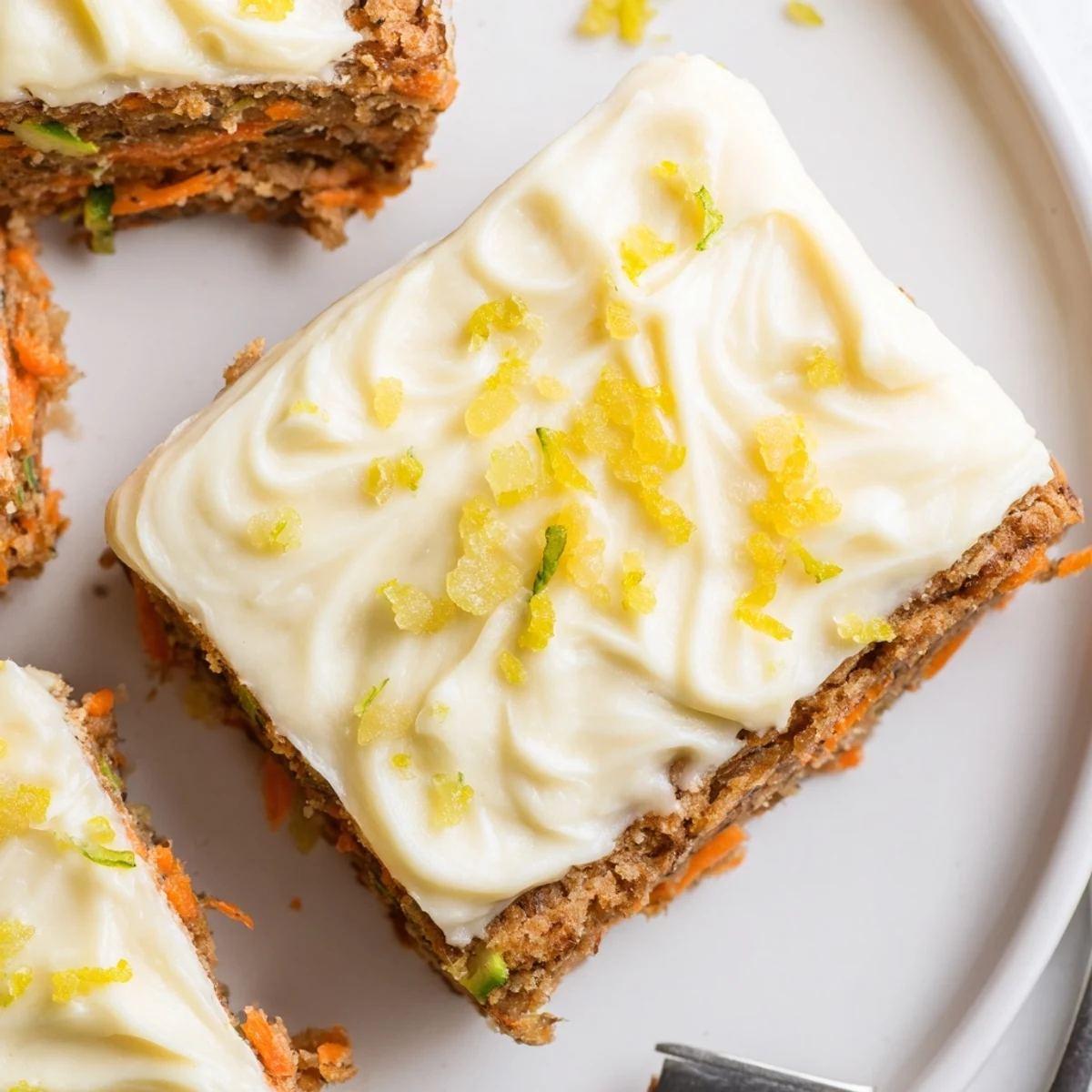 Spiced Ginger Carrot And Zucchini Bars With Lemon Cream Cheese Frosting, moist and zesty