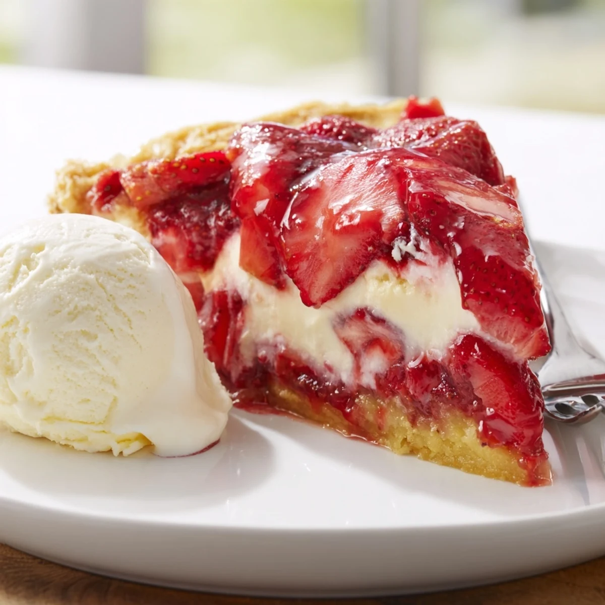 Family-style Strawberry Cheesecake Dump Cake after baking, fragrant, creamy pockets of filling.
