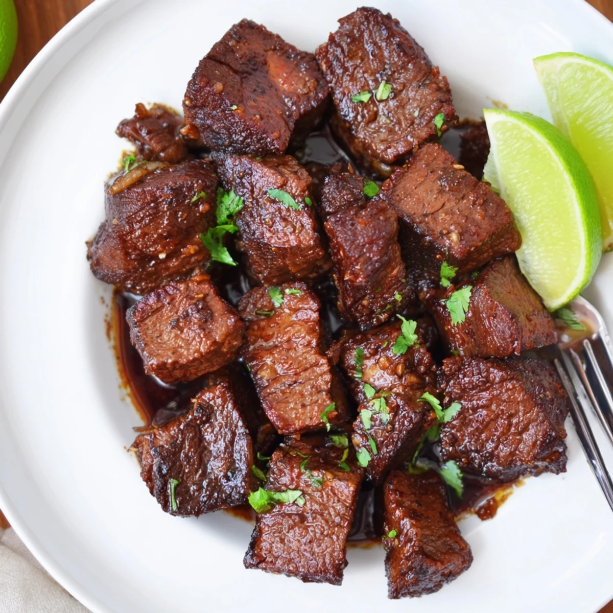 Sweet Spicy Jerk Style Beef Bites glistening with caramelized sear and cilantro