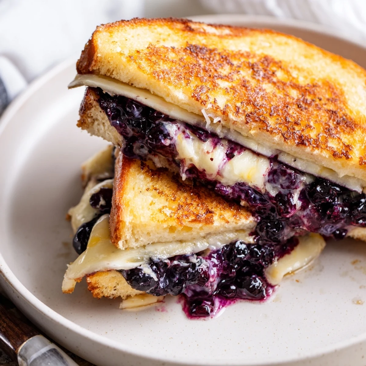Crispy Blueberry Grilled Cheese with golden crust, melted cheddar and juicy blueberries
