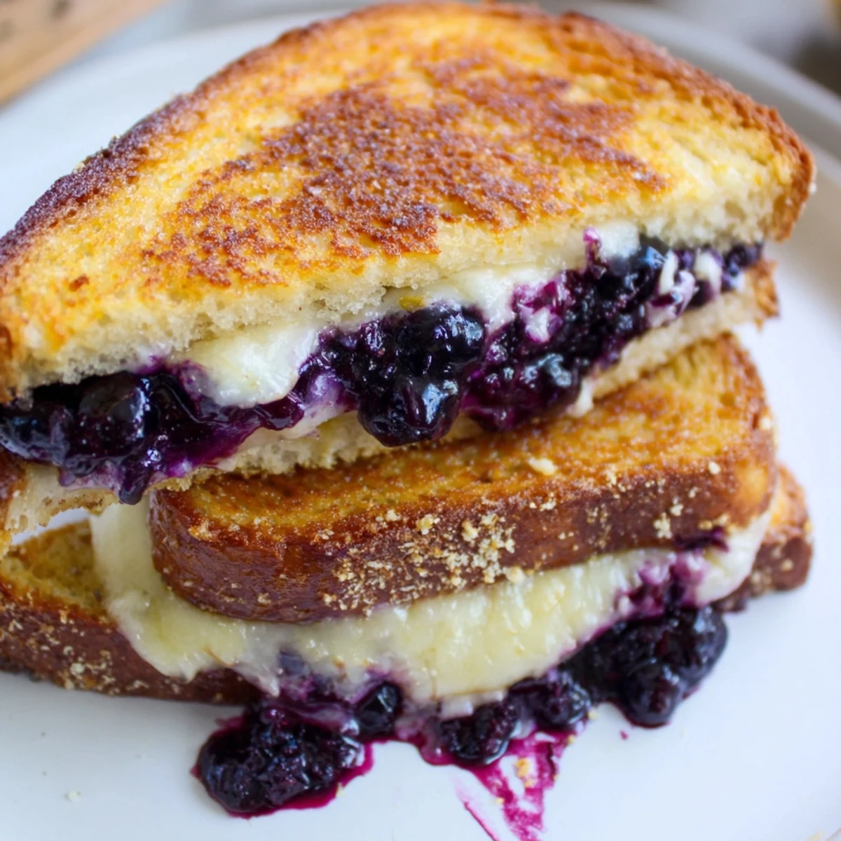 Buttery Crispy Blueberry Grilled Cheese on sourdough, crunchy Parmesan edges, sweet tang