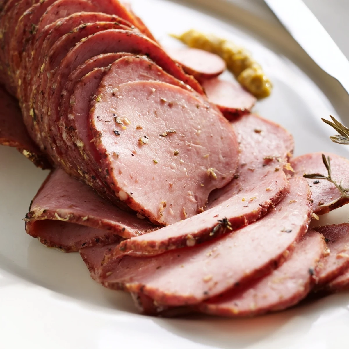 Roasted homemade sandwich deli meat cooling on wire rack before thin slicing