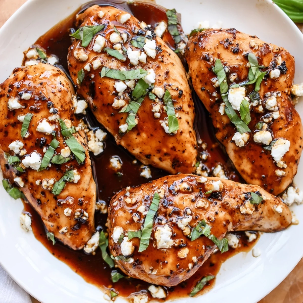 Sweet Tangy Balsamic Chicken with Goat Cheese & Basil glazed, juicy and fragrant.