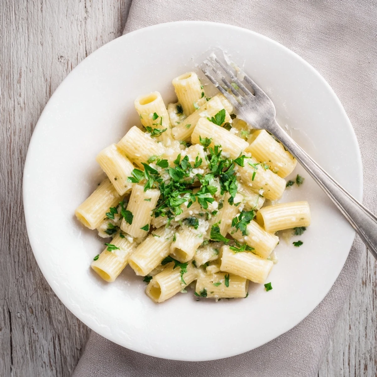 Velvety white rich garlic sauce in a ceramic bowl topped with chopped chives