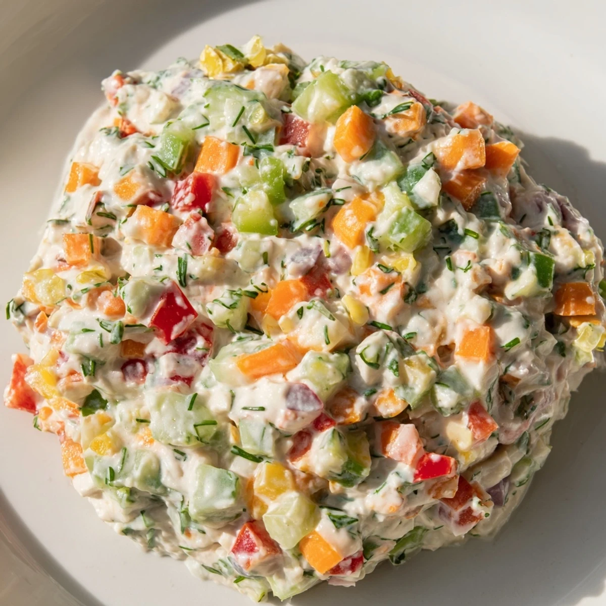 Garden vegetable spread recipe featuring chopped vegetables blended into smooth cream cheese for appetizer serving