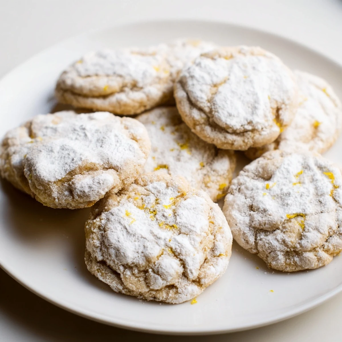 Freshly baked chewy lemon cookies cooling on wire rack with bright yellow zest visible