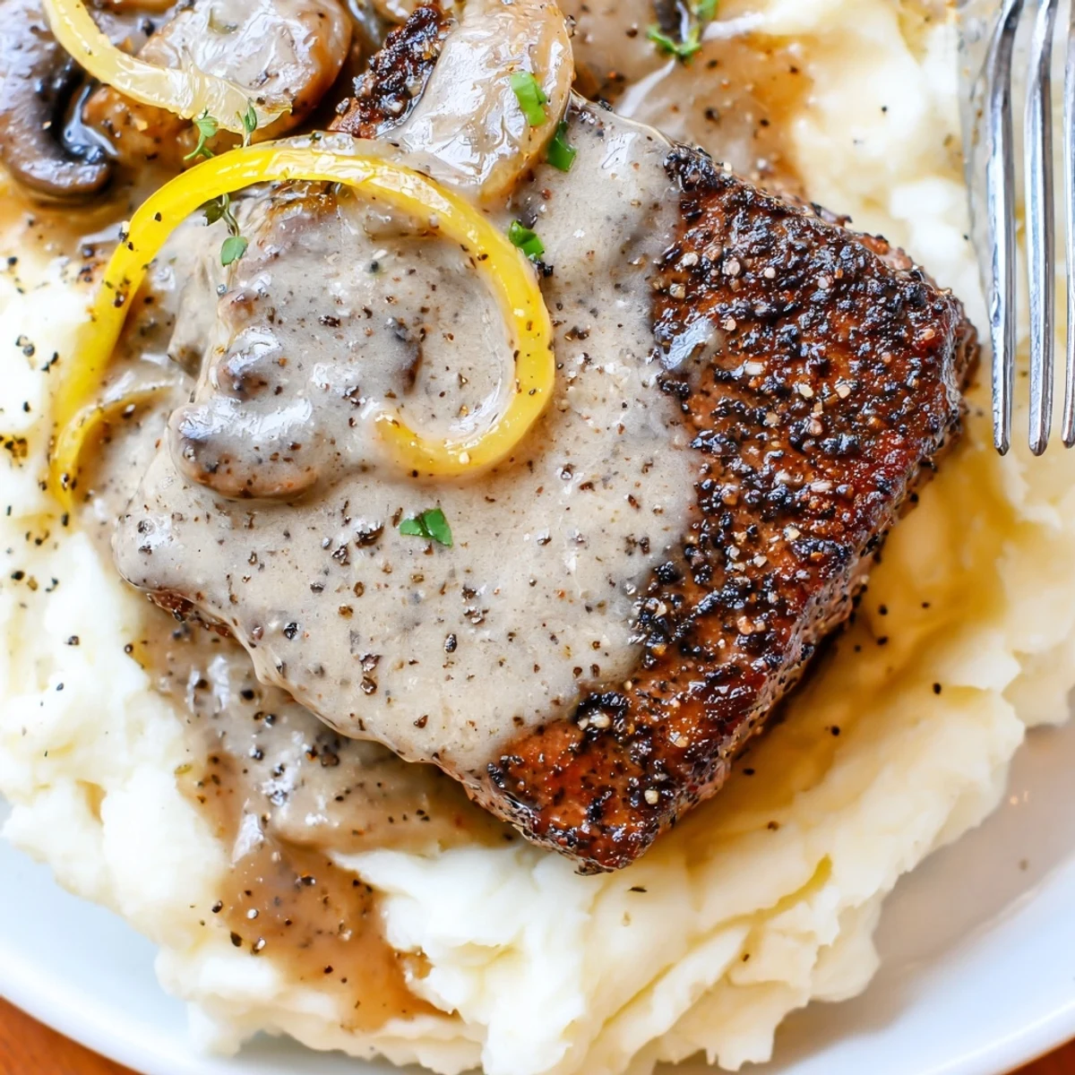 Homestyle Country Style Smothered Cube Steak Recipe spooned over steaming mashed potatoes