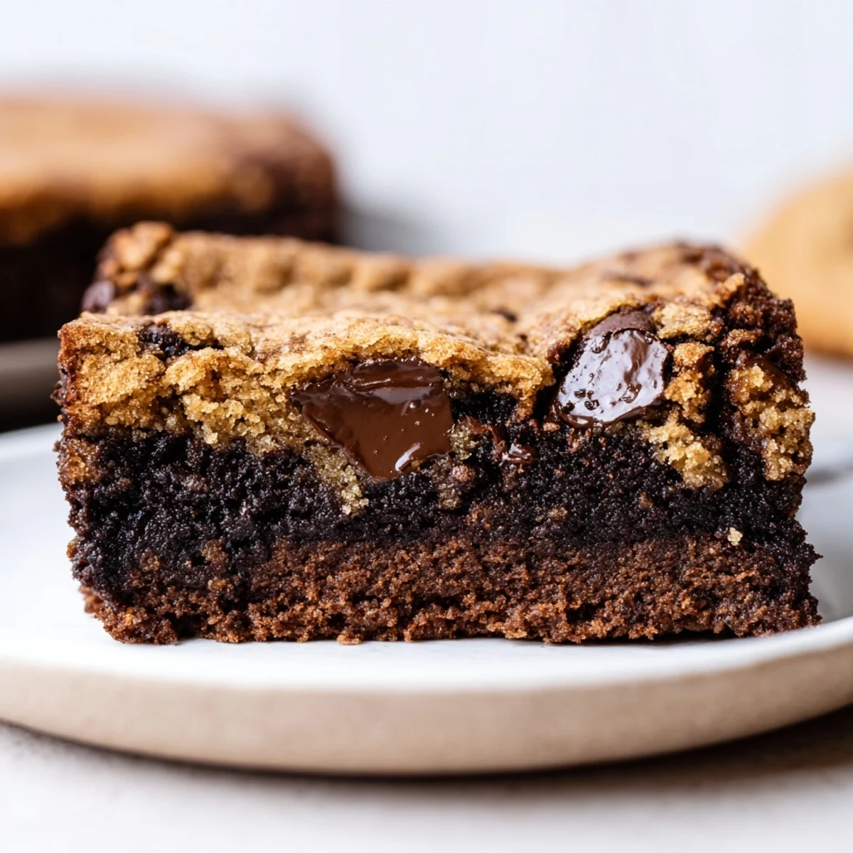 Fudgy Chewy Brookies Recipe: warm, gooey bars topped with melty chocolate chips.