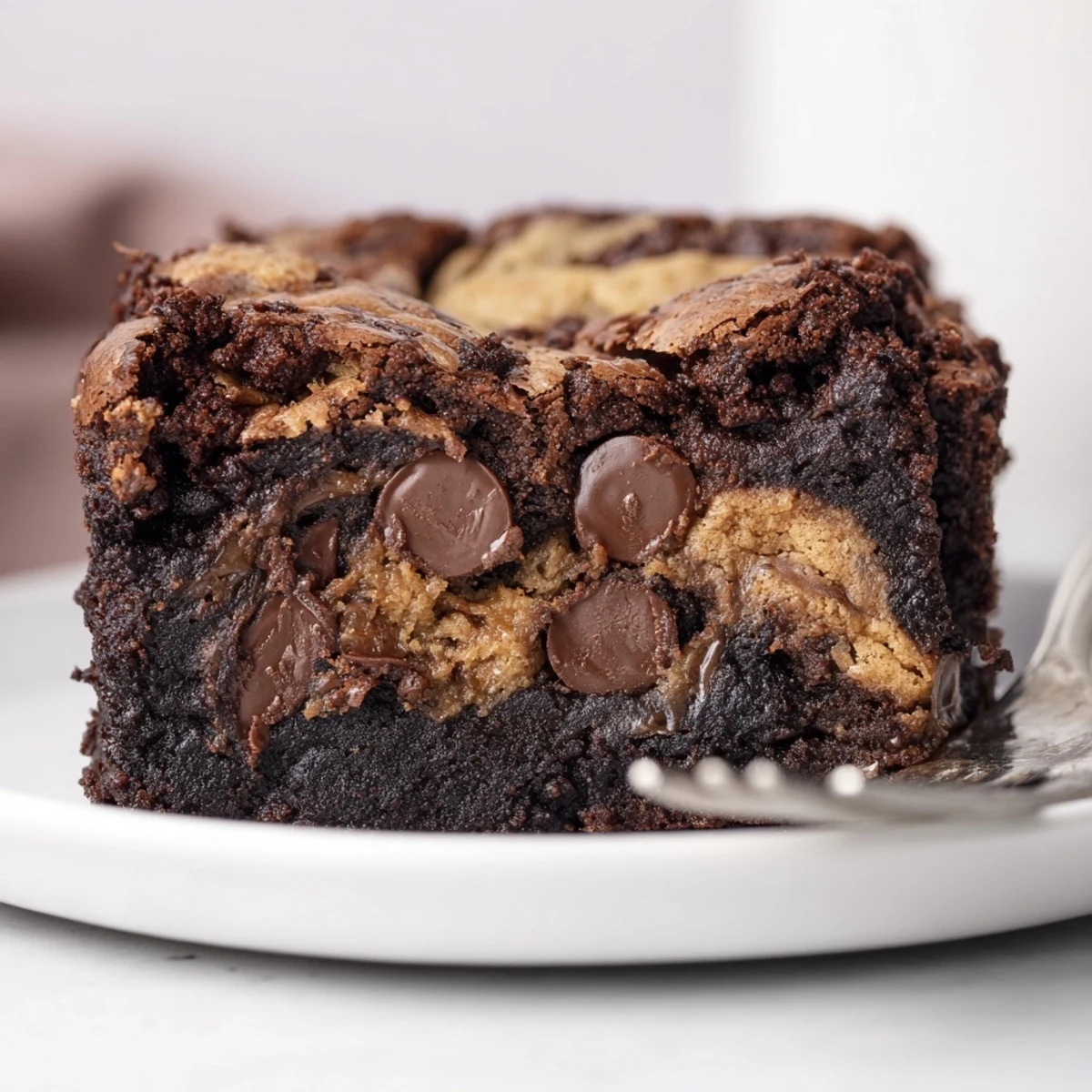 Square Fudgy Chewy Brookies Recipe cooling in 8x8 pan, edges crisp.