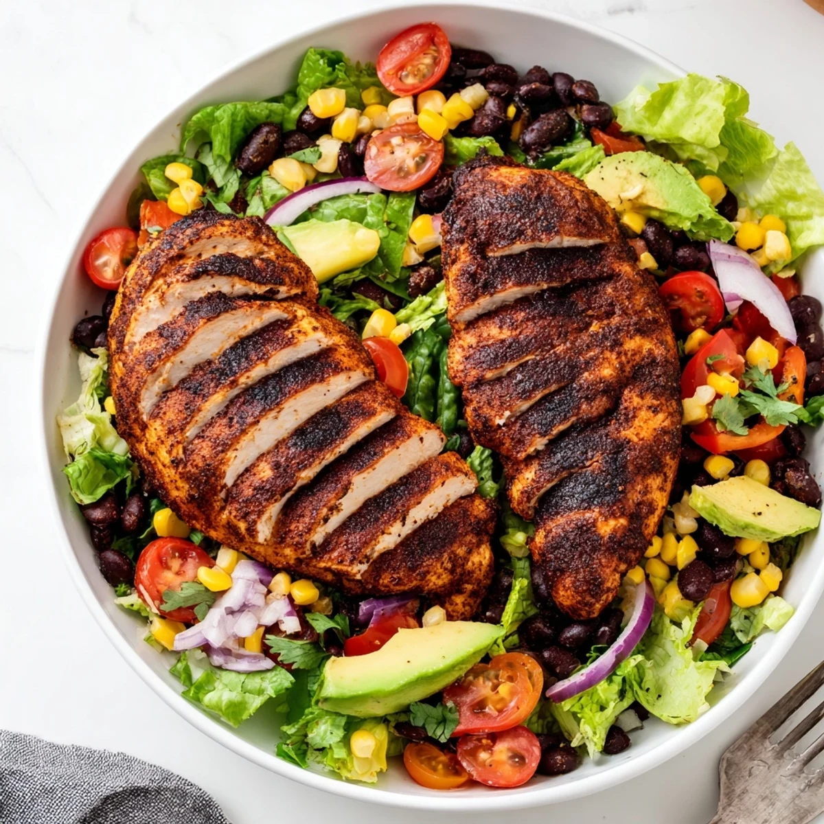 Smoky-spiced Southwestern Chicken Salad on mixed greens, creamy yogurt dressing, tortilla strips optional