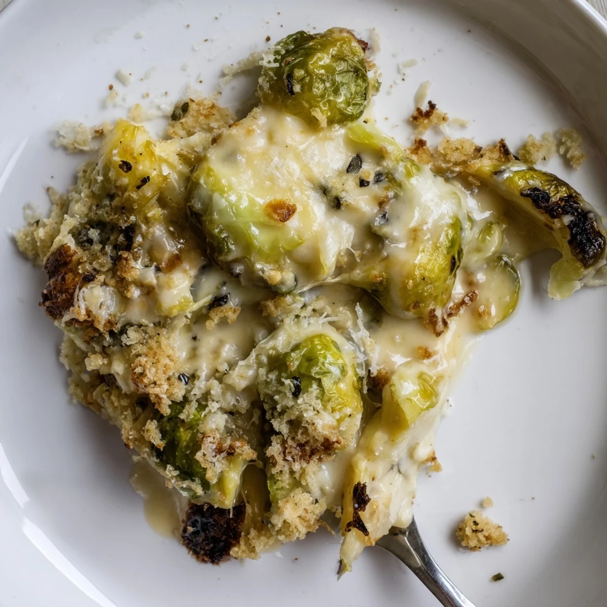 Holiday-worthy Creamy Parmesan Brussels Sprouts Casserole: tender sprouts in rich, silky sauce