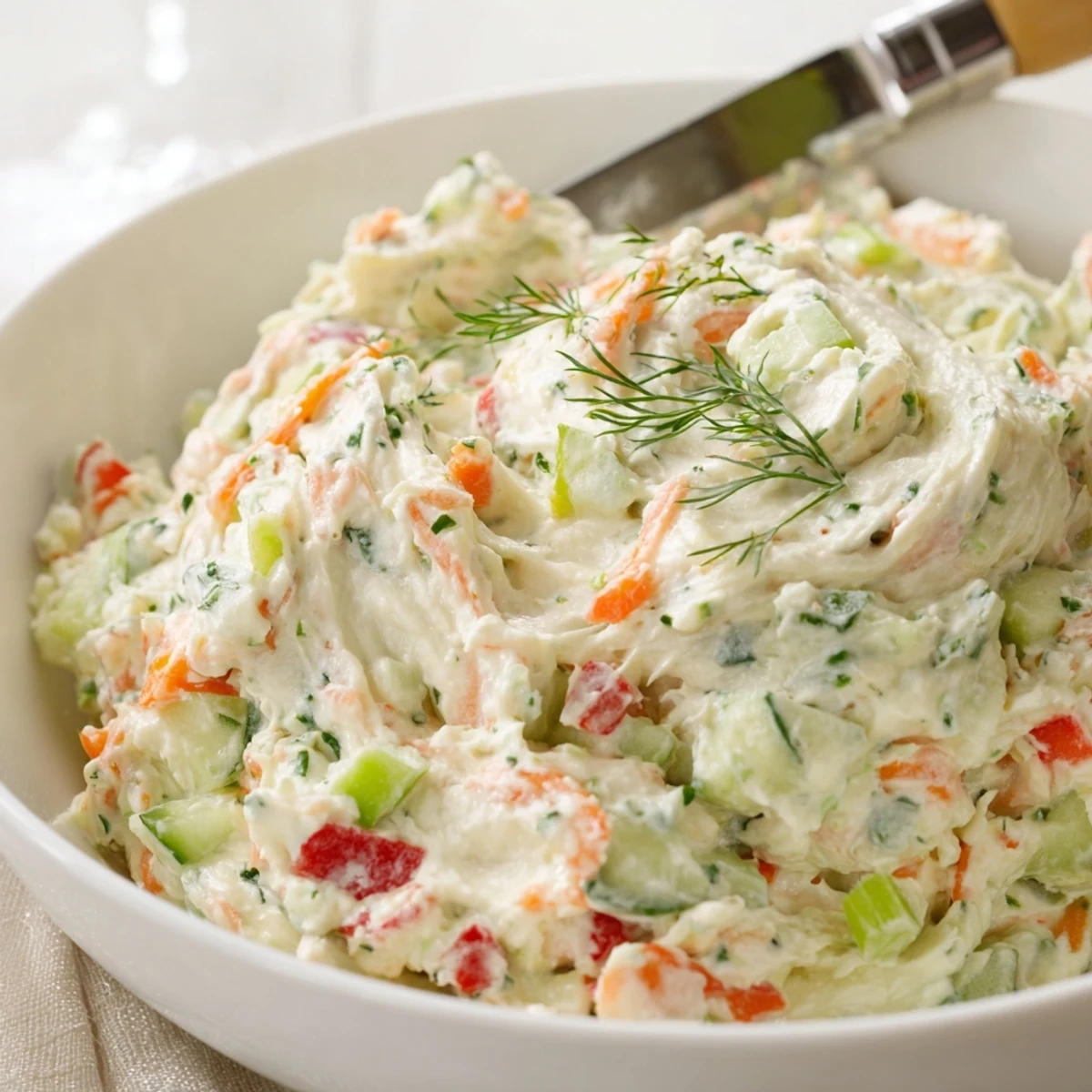 Serve chilled Garden Vegetable Spread Recipe with toasted bread, veggie sticks, and wine.