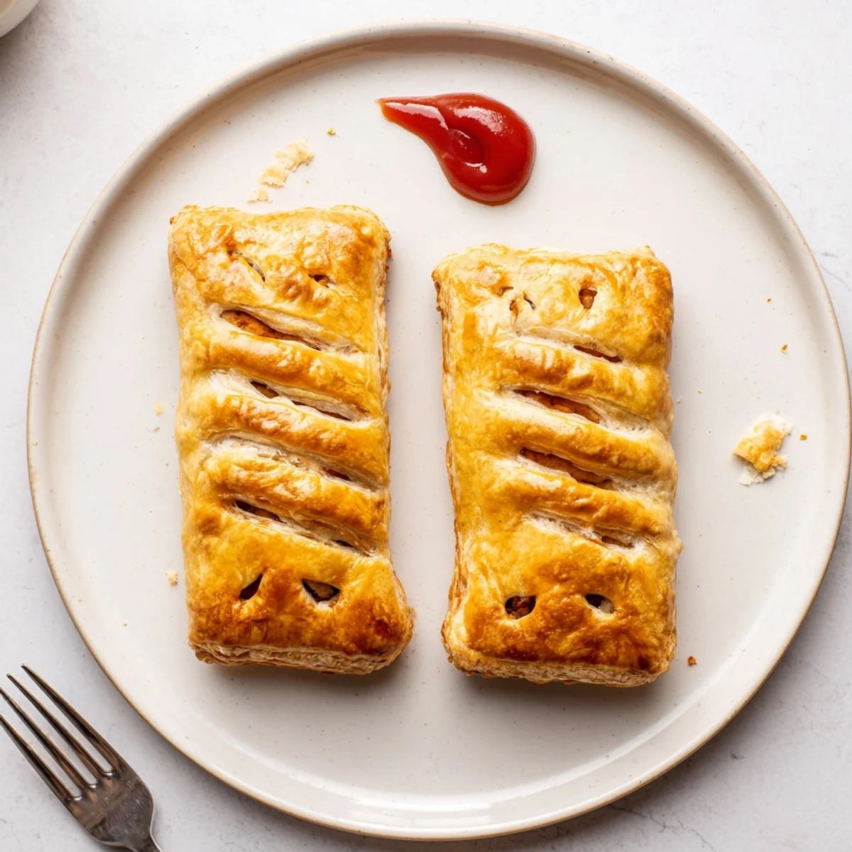 Golden Greggs inspired steak and cheese roll with melted cheddar oozing from flaky puff pastry crust