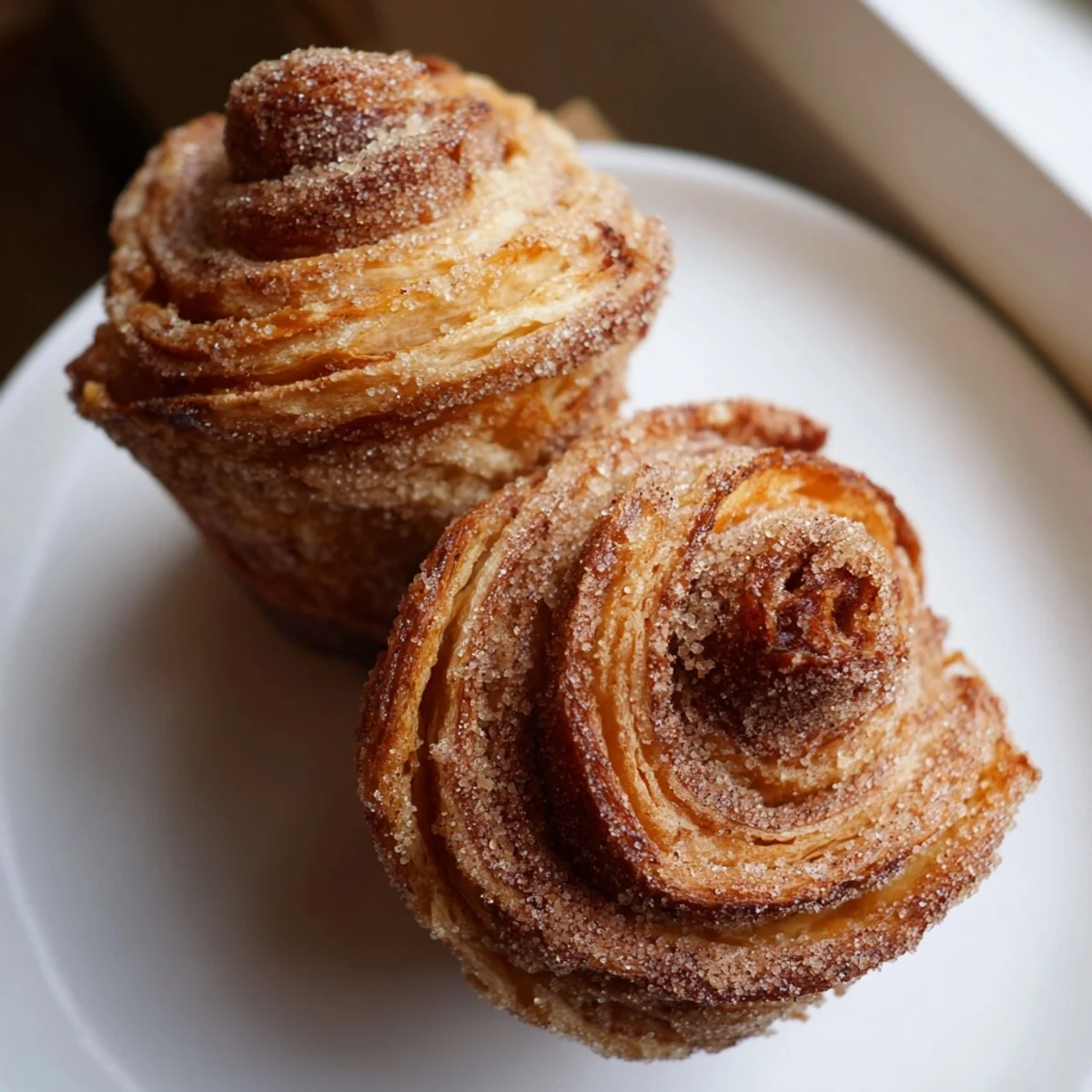 Golden cruffins with flaky croissant layers baked in a muffin tin