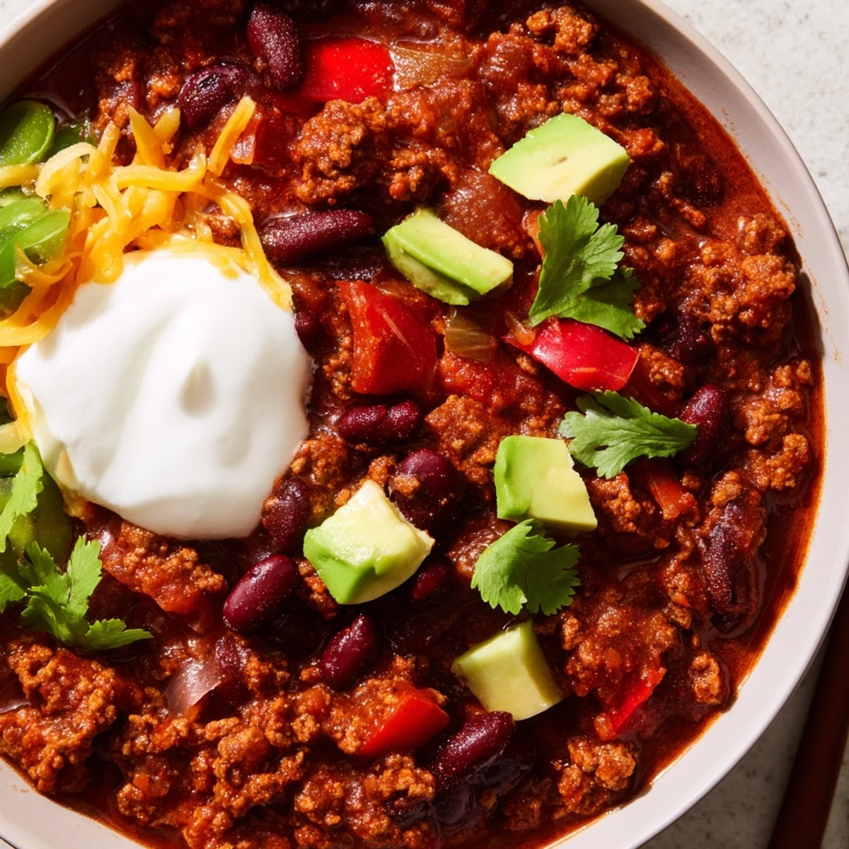 Hearty chili recipe simmering in a Dutch oven with tender beef and beans
