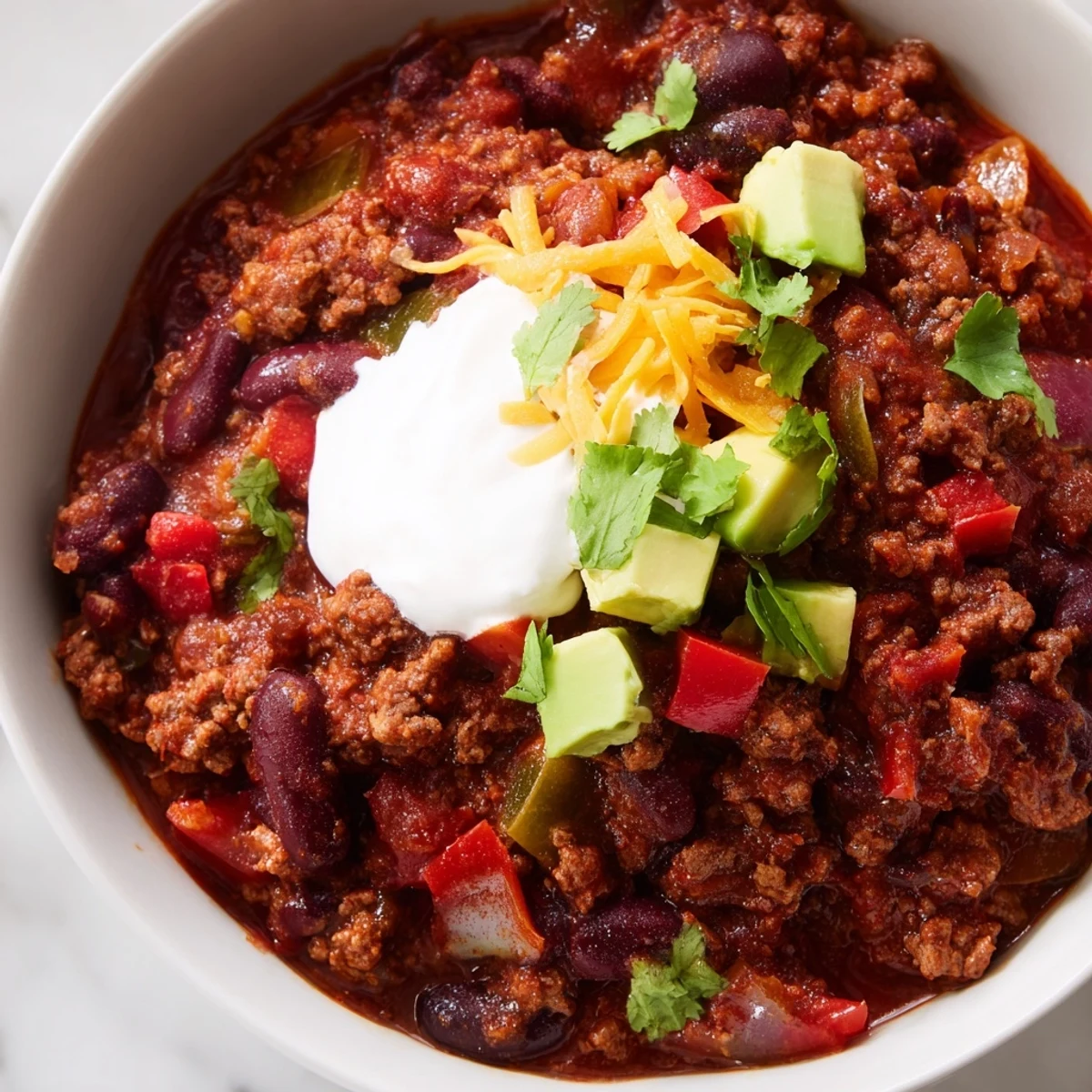 Thick rich chili recipe loaded with ground beef kidney beans and diced tomatoes