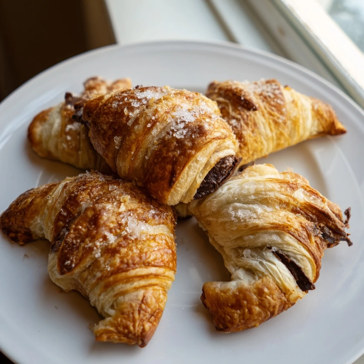 Buttery chocolate croissant cookies folded around rich semi-sweet chocolate filling
