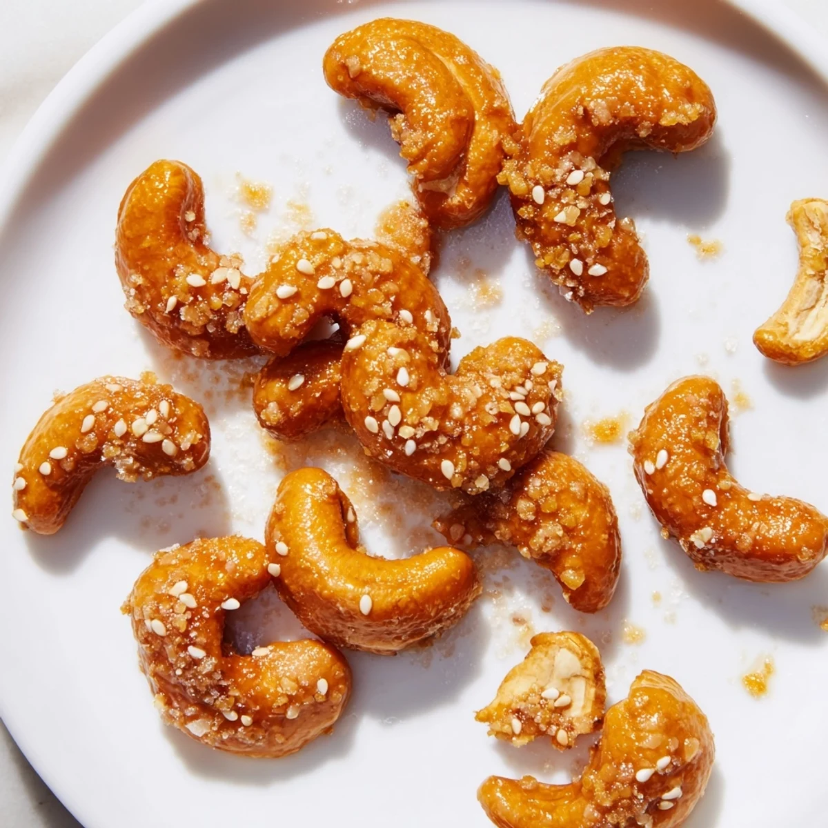 Warm honey sesame cashews fresh from the oven with a caramelized golden coating
