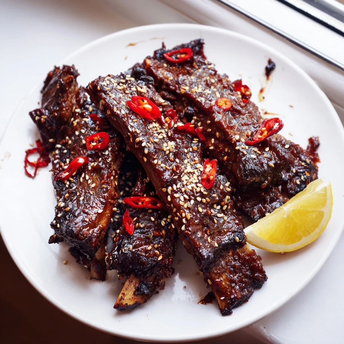 Korean BBQ lamb ribs with caramelized gochujang glaze and bright yuzu citrus finish