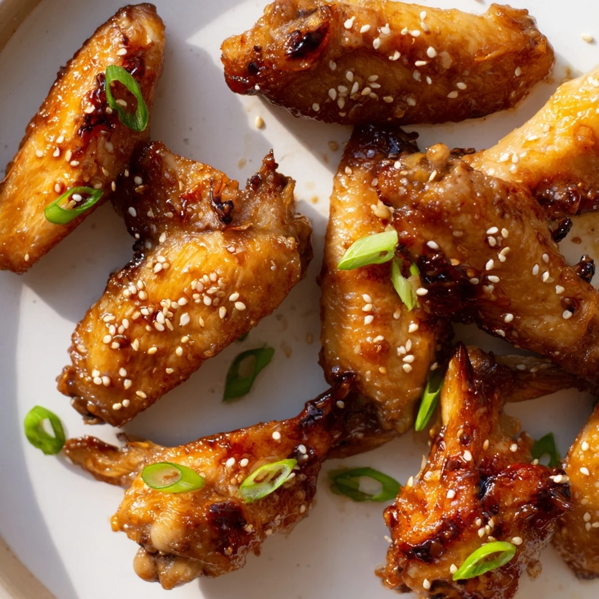 Crispy miso honey marinated chicken wings glazed golden on a rustic baking sheet
