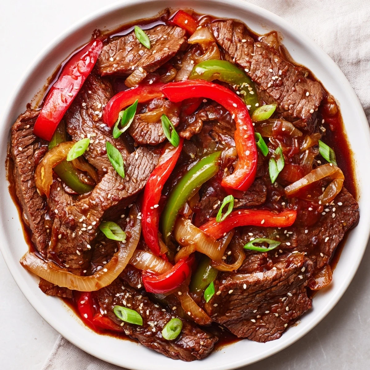 Slow Cooker Pepper Steak with tender beef and colorful bell peppers in savory sauce