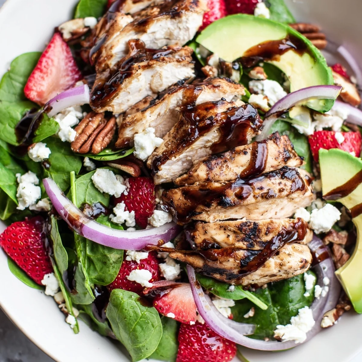 Juicy grilled chicken and ripe strawberries crown this vibrant Strawberry Chicken Salad