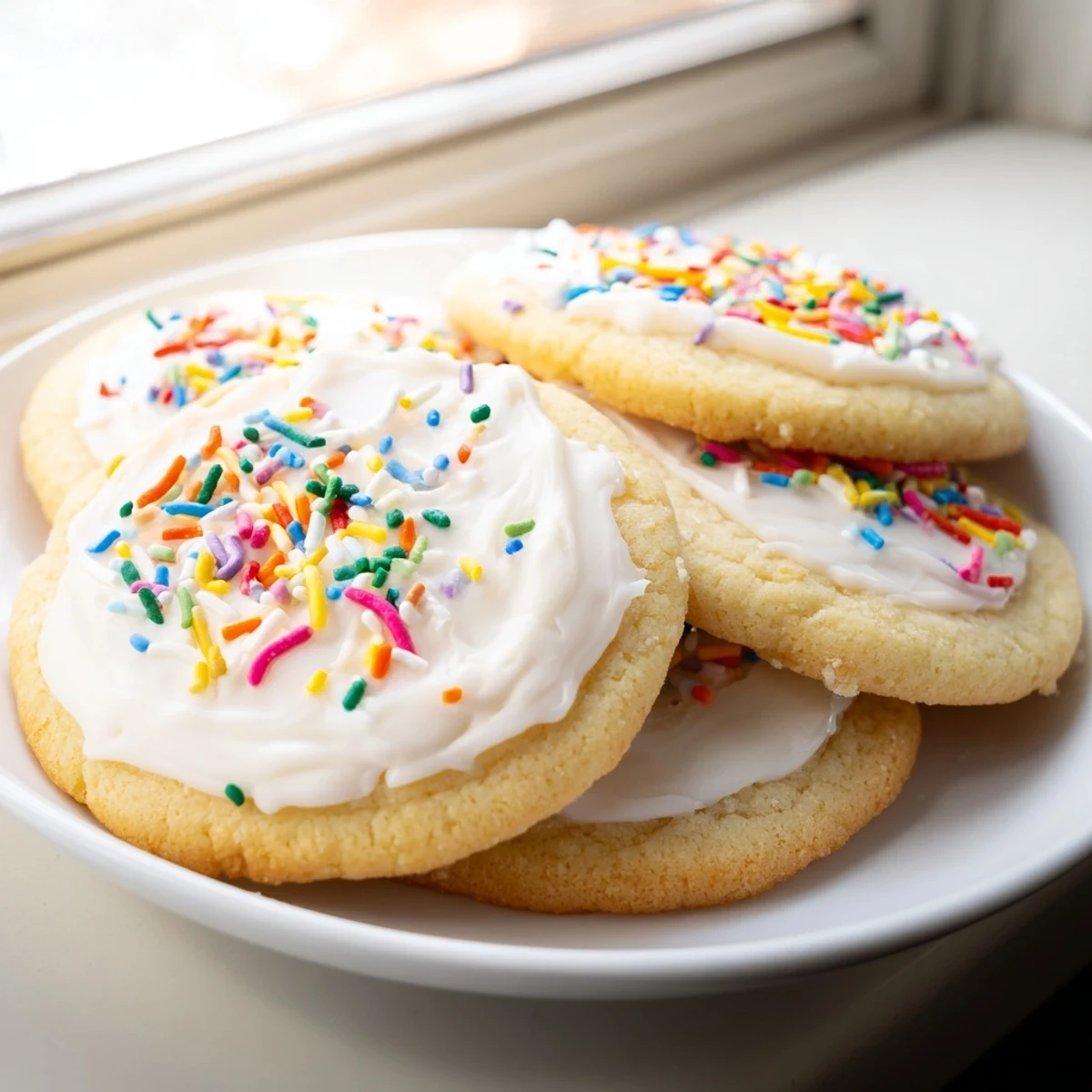 Golden classic sugar cookies with crisp edges arranged on a rustic parchment-lined baking sheet
