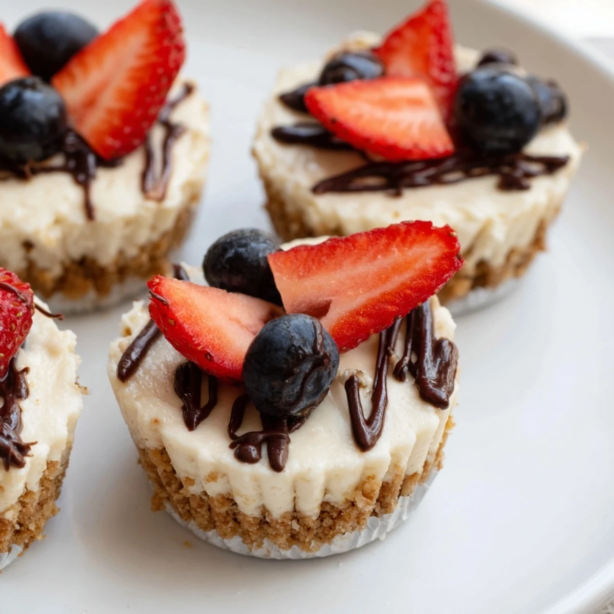 Smooth and velvety mini cheesecakes crowned with whipped cream in a muffin tin