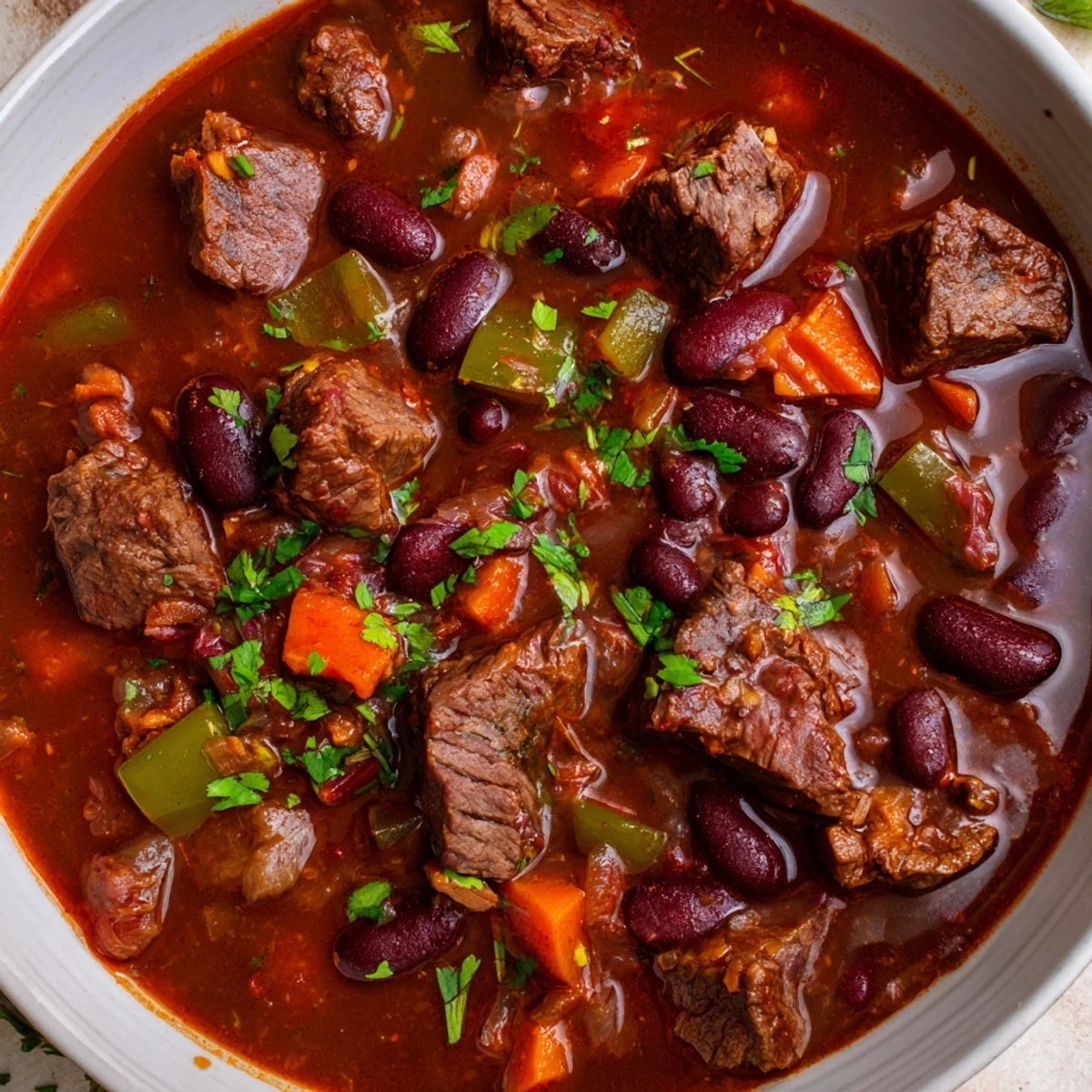 Thick, savory beefy chili stew topped with a dollop of sour cream in a cozy bread bowl