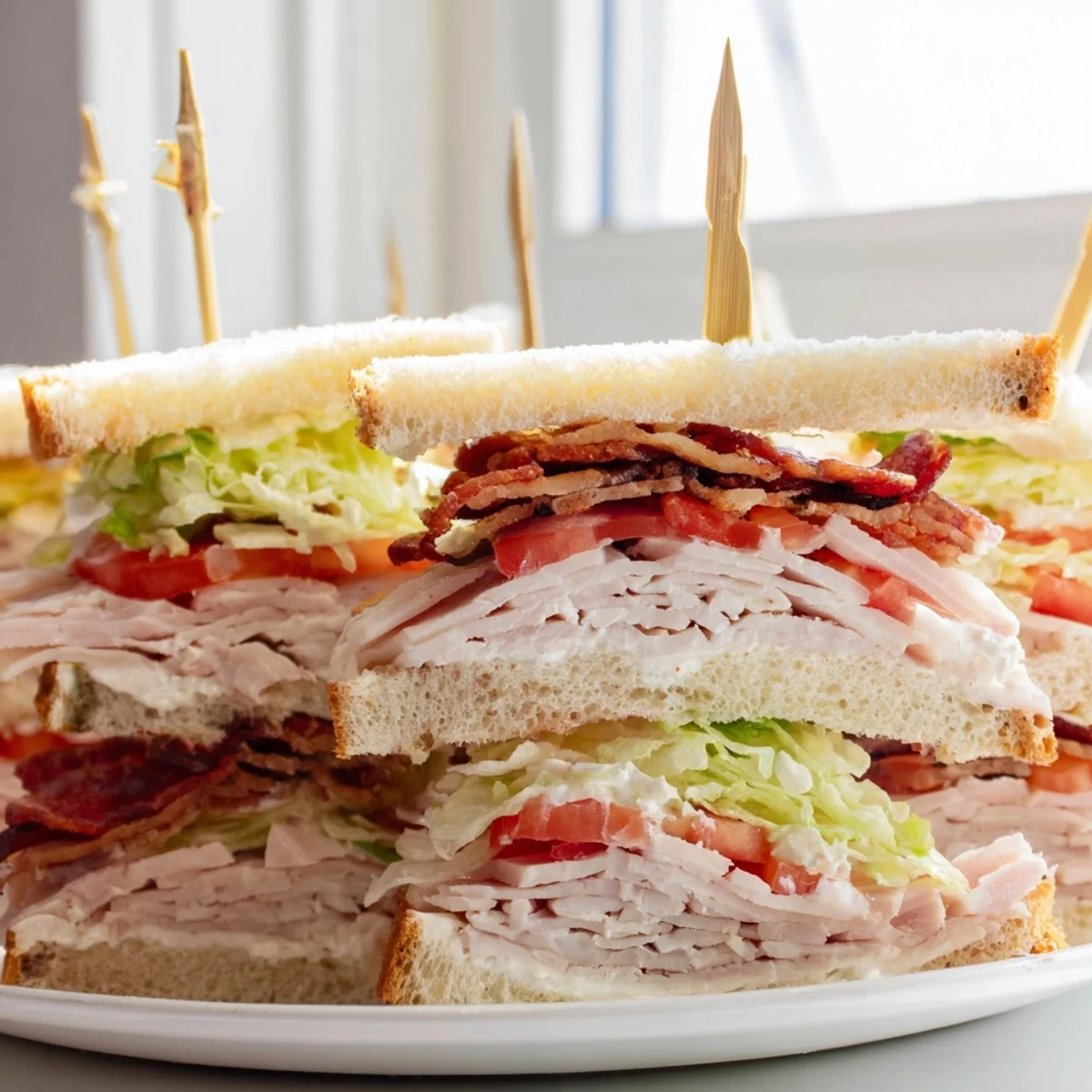 Classic Club Sandwich cut into pinwheel quarters with golden toast and tender sliced ham