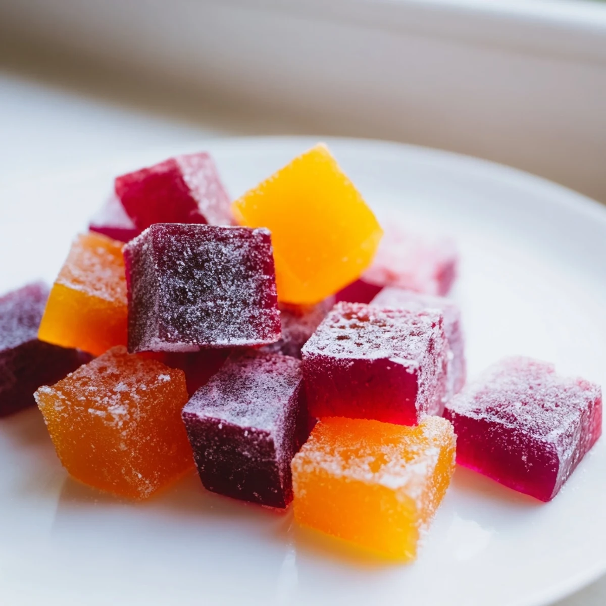 Glossy homemade collagen fruit jellies dusted with cornstarch sitting in colorful silicone molds