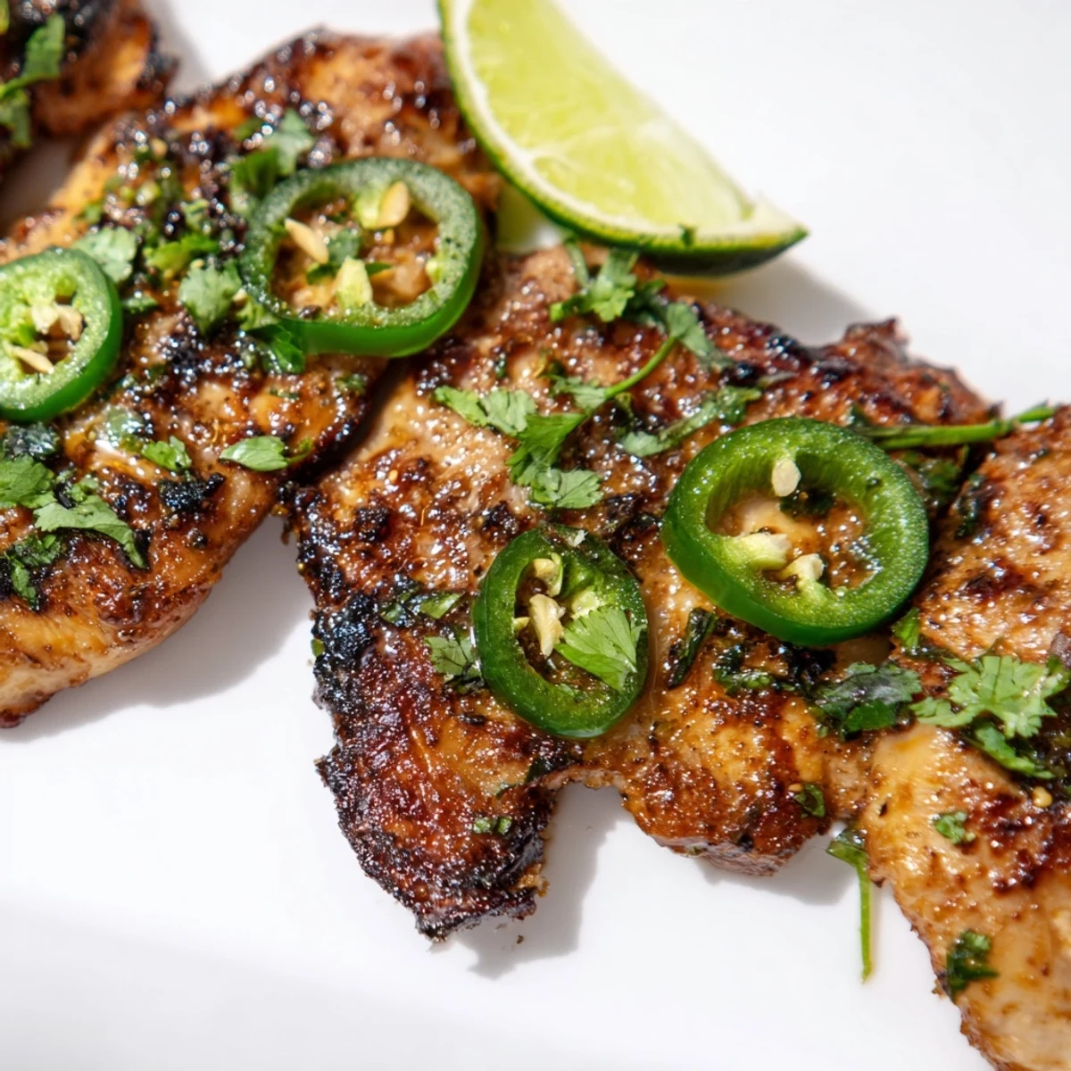 Juicy spicy jalapeno chicken recipe sizzling with sliced peppers and onions  