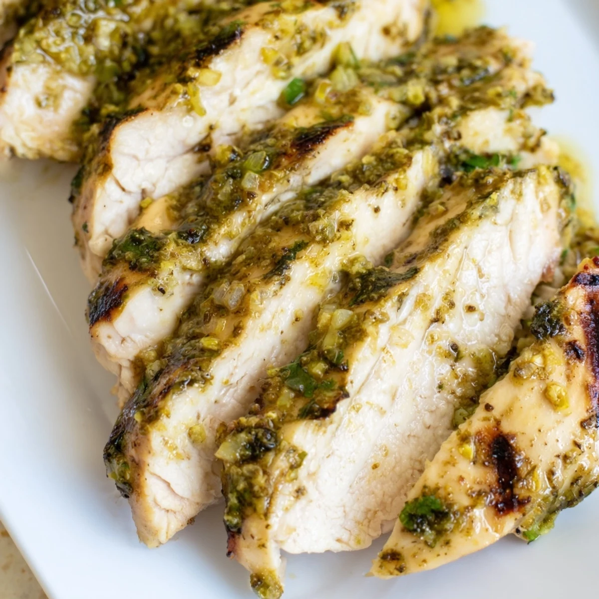 Juicy pan-seared Cilantro Lime Chicken resting on a plate with rice  