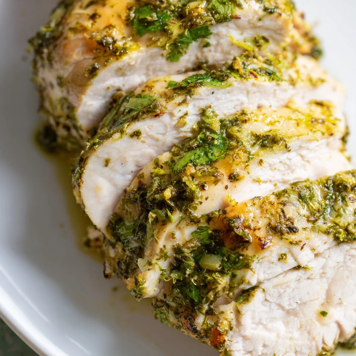 Vibrant Cilantro Lime Chicken sliced to reveal tender, zesty marinated meat inside