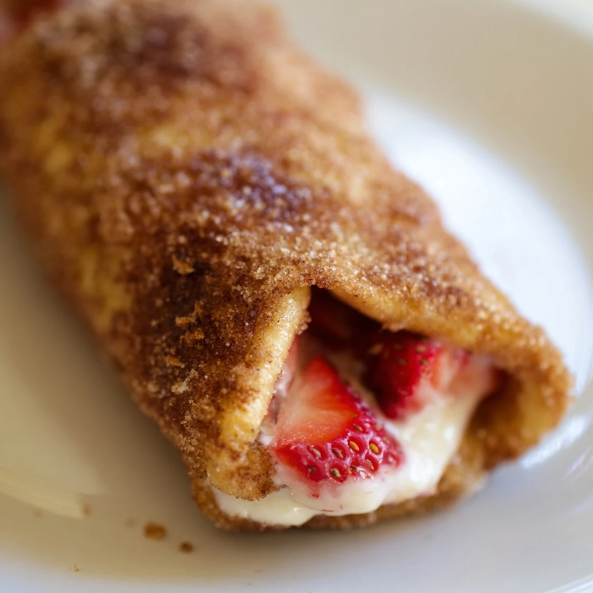 Sweet strawberry cream cheese filling rolled inside toasted bread slices  