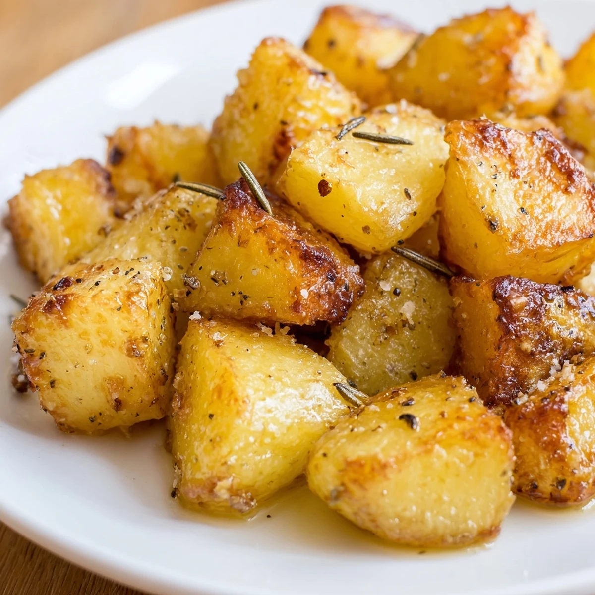 A bowl of crispy roasted potatoes garnished with herbs, ready for a hearty meal.