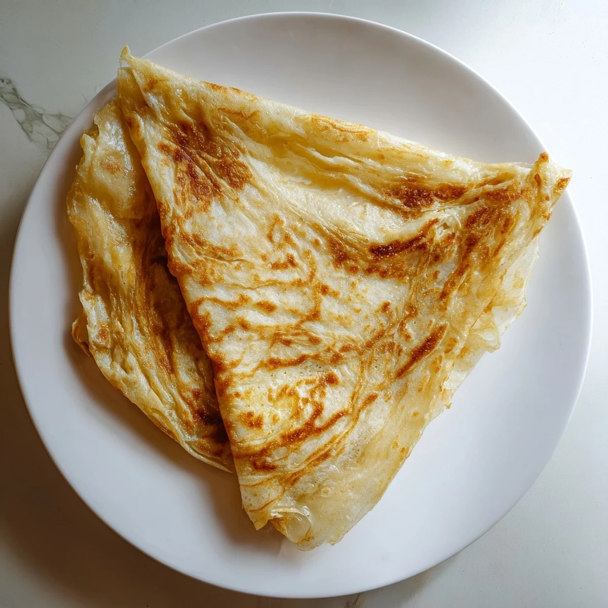 Hand-stretched Roti Canai bread cooked until crispy and beautifully layered.  