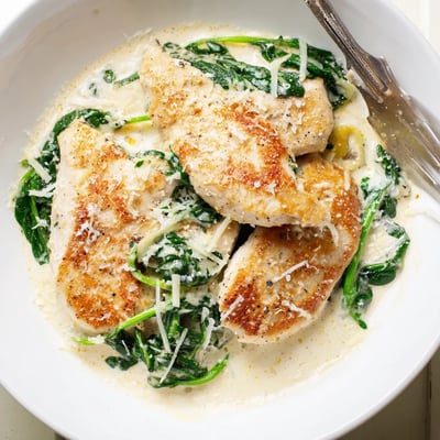 Juicy Lemon Parmesan Spinach Chicken topped with melted cheese and bright citrus zest